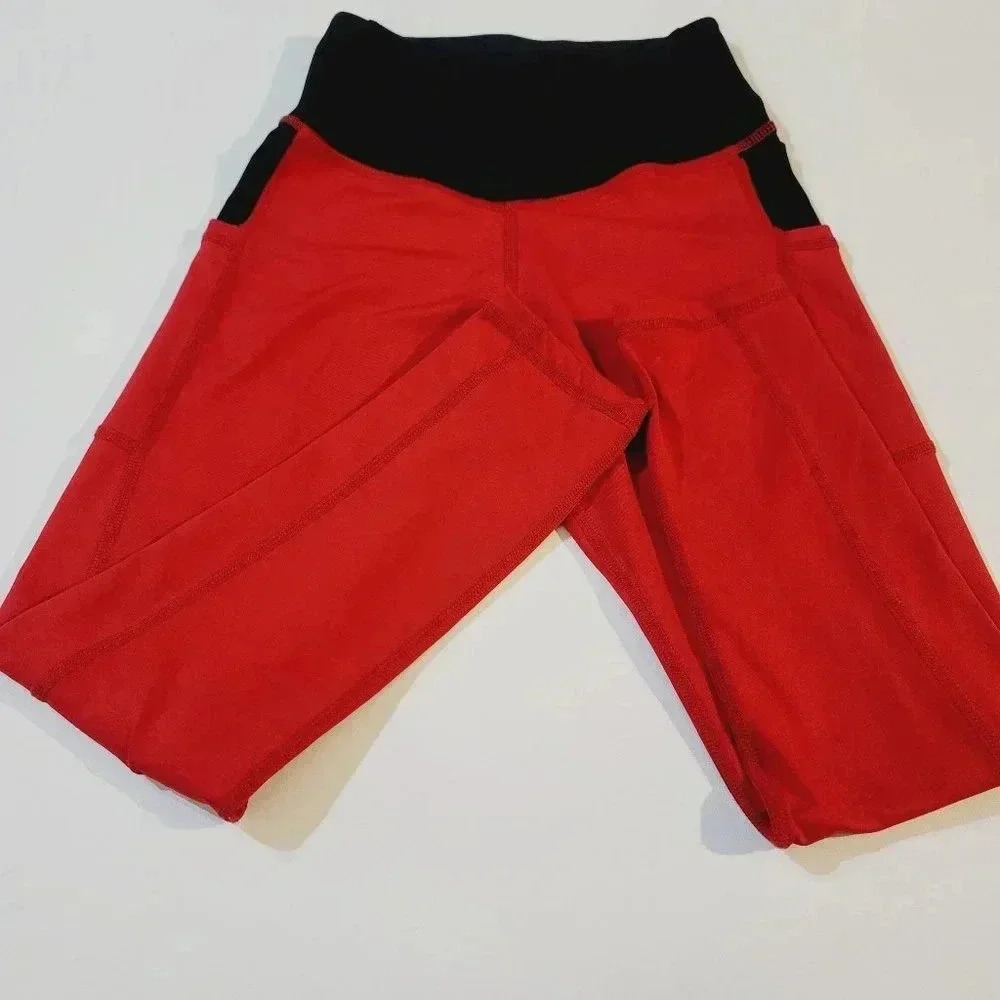 Salty Honey Women's High Rise Yoga Leggings Stretch Red/Black Size Small